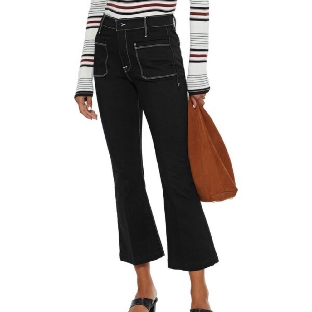 FRAME Le Bardot Crop Flare High-Rise Kick-Flare Jeans Black Contrast Stitch 23